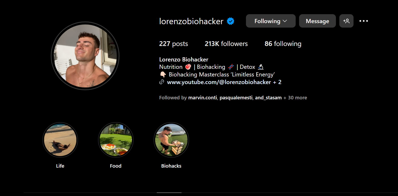 lorenzobiohacker – 213K Instagram followers
